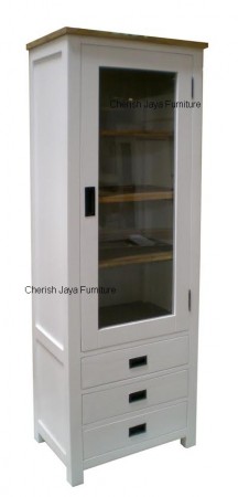 Code: SJBC 006 Name: Simplicty Small Bookcase 1 Doors 3 Drawers Size: W=60 x D=42 x H=176 cm Wood: Solid Teakwood